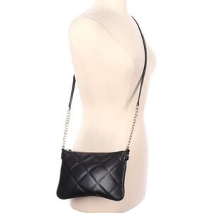 Talbots Black Quilted Leather Crossbody with Chain Strap